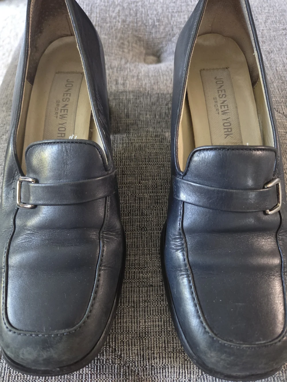 Jones New York Womens Black Leather Block Heel Loafers Size 8